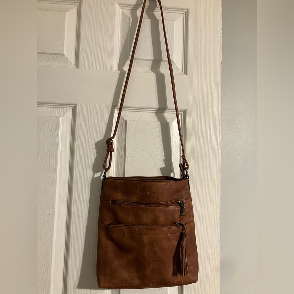 Brown Faux Leather Crossbody Bag
